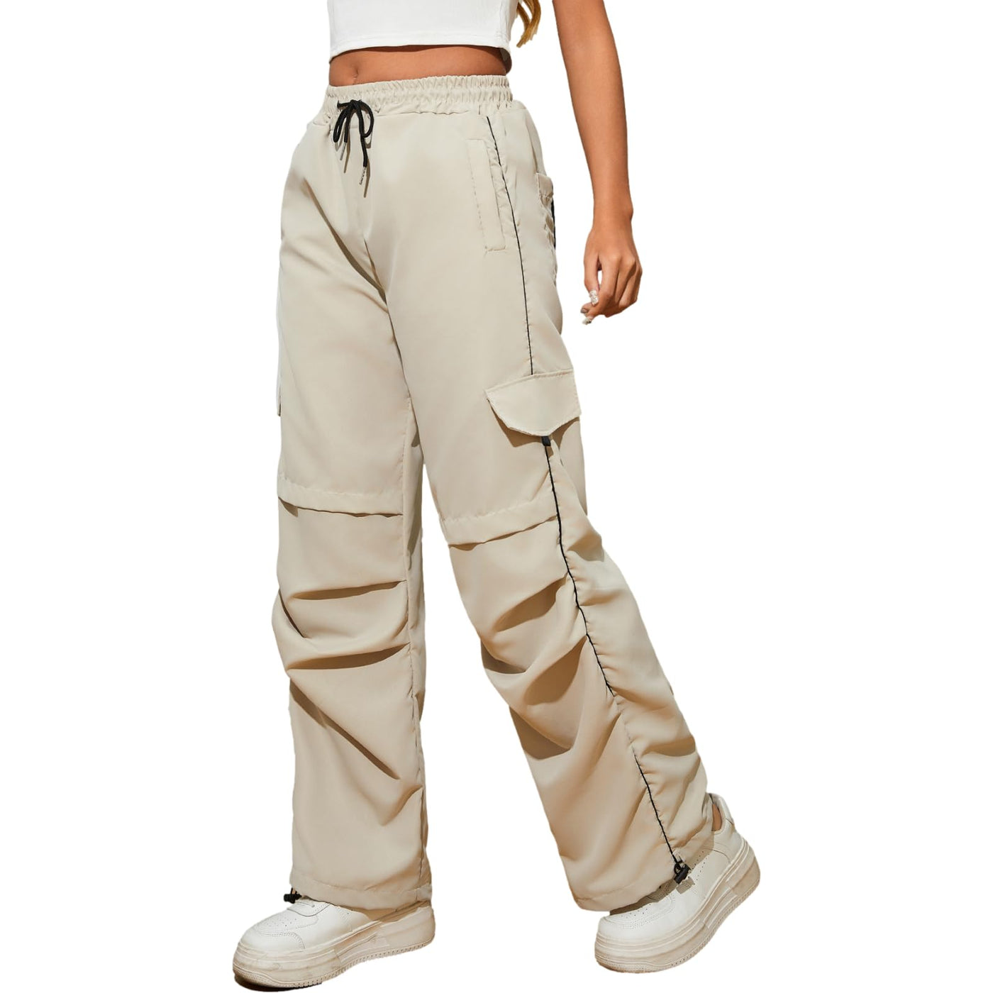 Stripe Cargo — women's light grey bottoms by Blnka Kollective