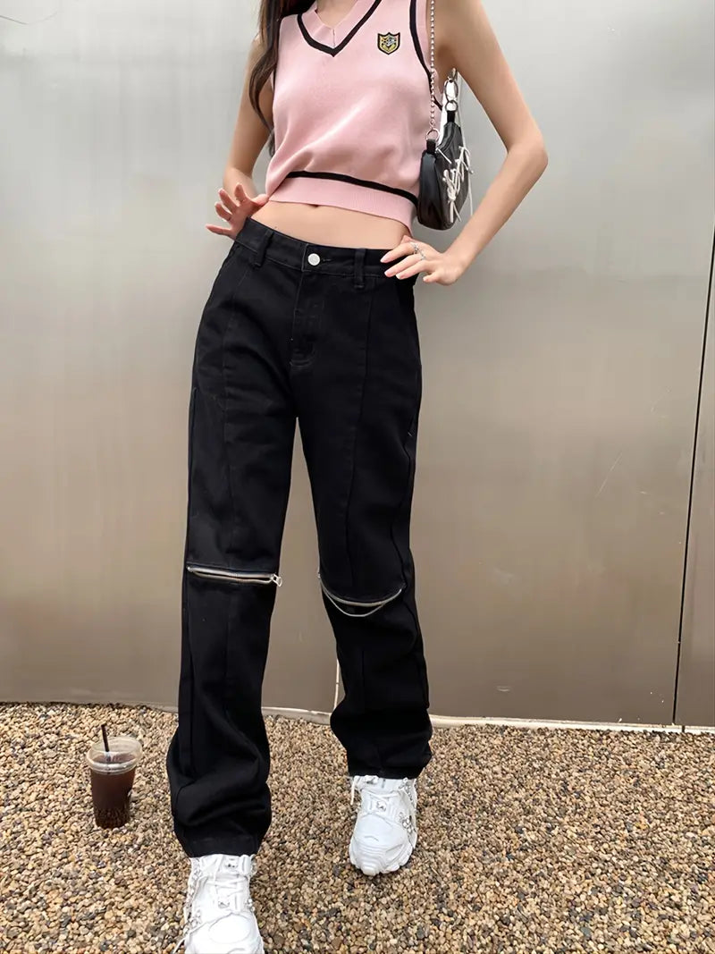 Wide Leg Zip Denim — zipper jeans by Blnka Kollective