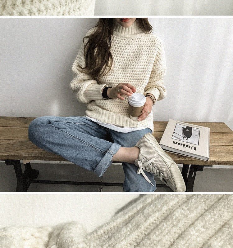 Oversized Korean Knit Sweater — women's apricot khaki knitwear by Blnka Kollective