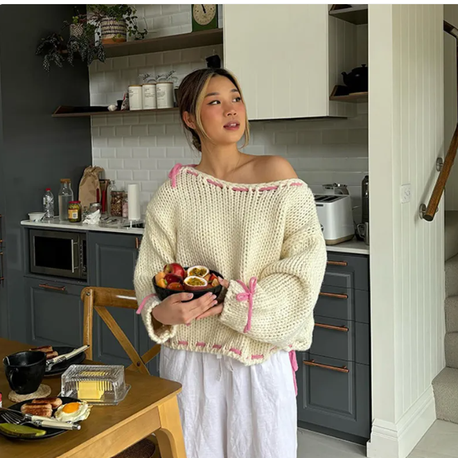 Bowknot Knit — women's beige black sweaters by Blnka Kollective