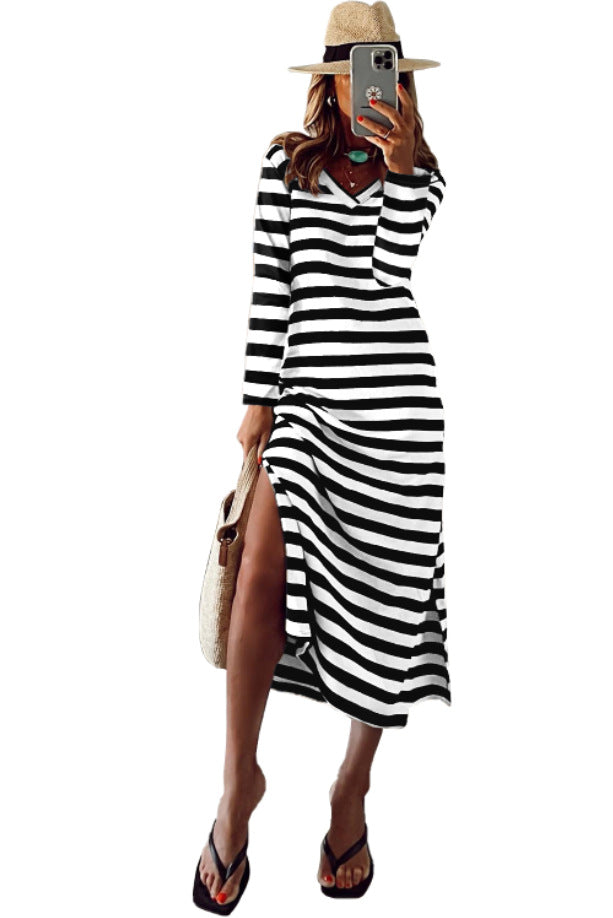 Slit Print Dress — women's black white blue white dresses by Blnka Kollective
