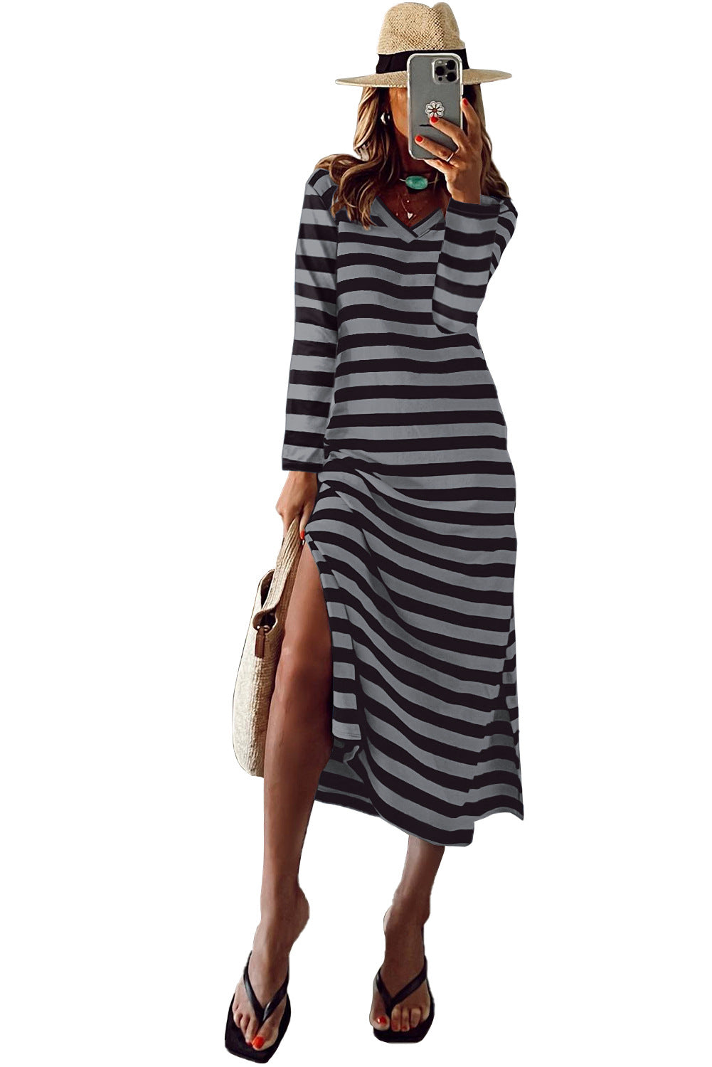 Slit Print Dress