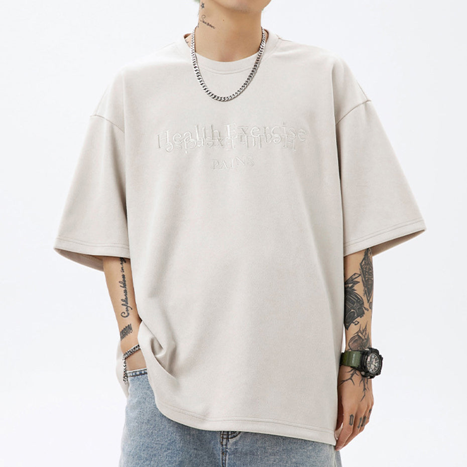 Letter Suede Tee — beige black t-shirts by Blnka Kollective