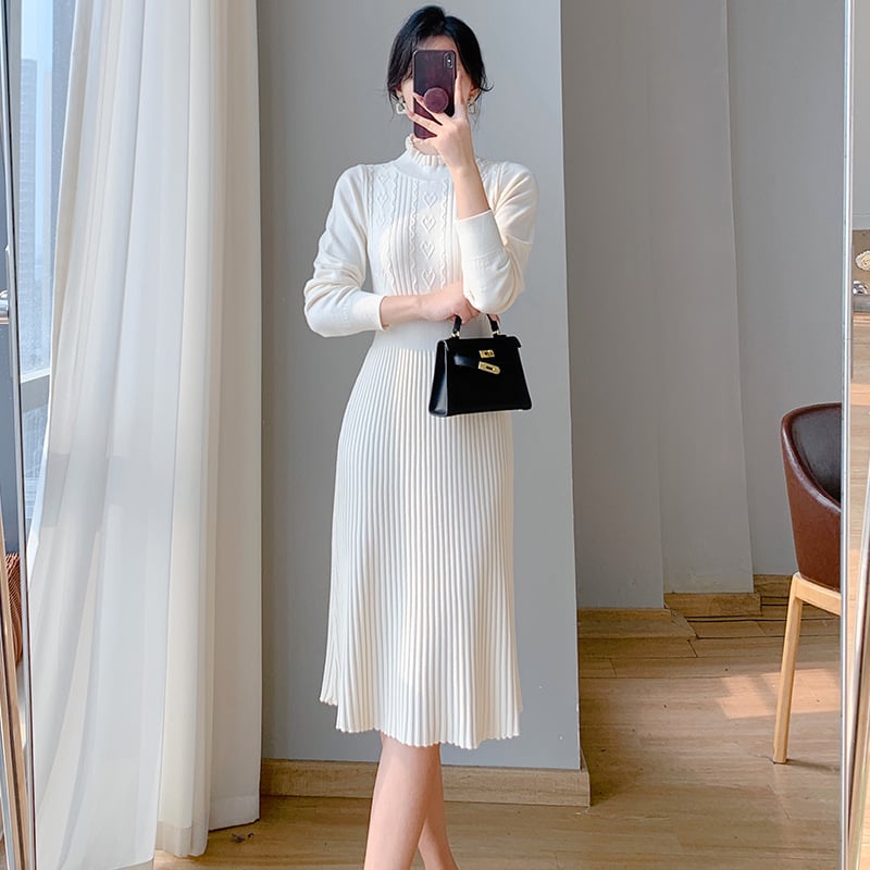 Wooden Ear Knit Dress — women's beige black dresses by Blnka Kollective