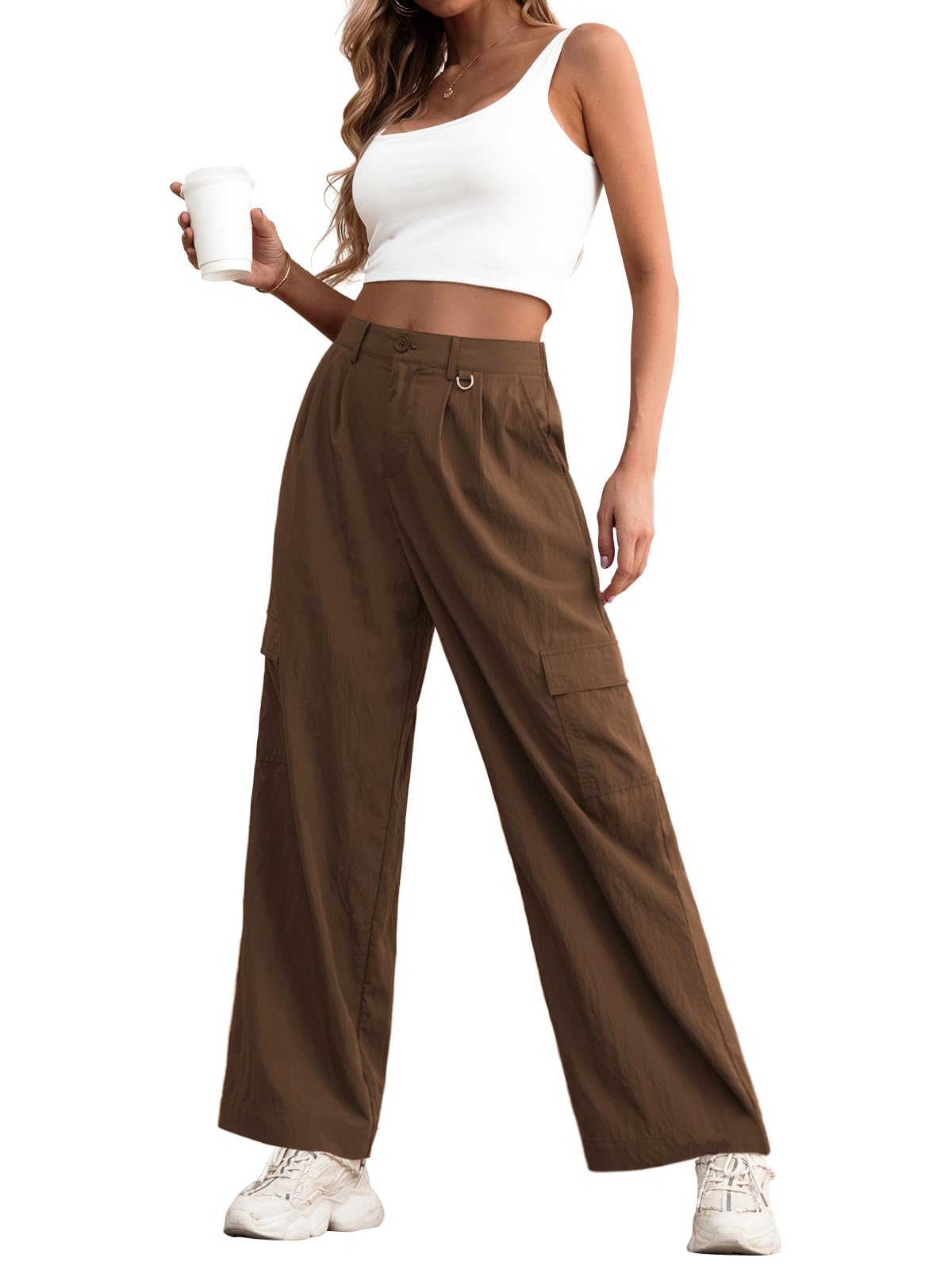 Wide Leg Cargo Pants — women's coffee bottoms by Blnka Kollective