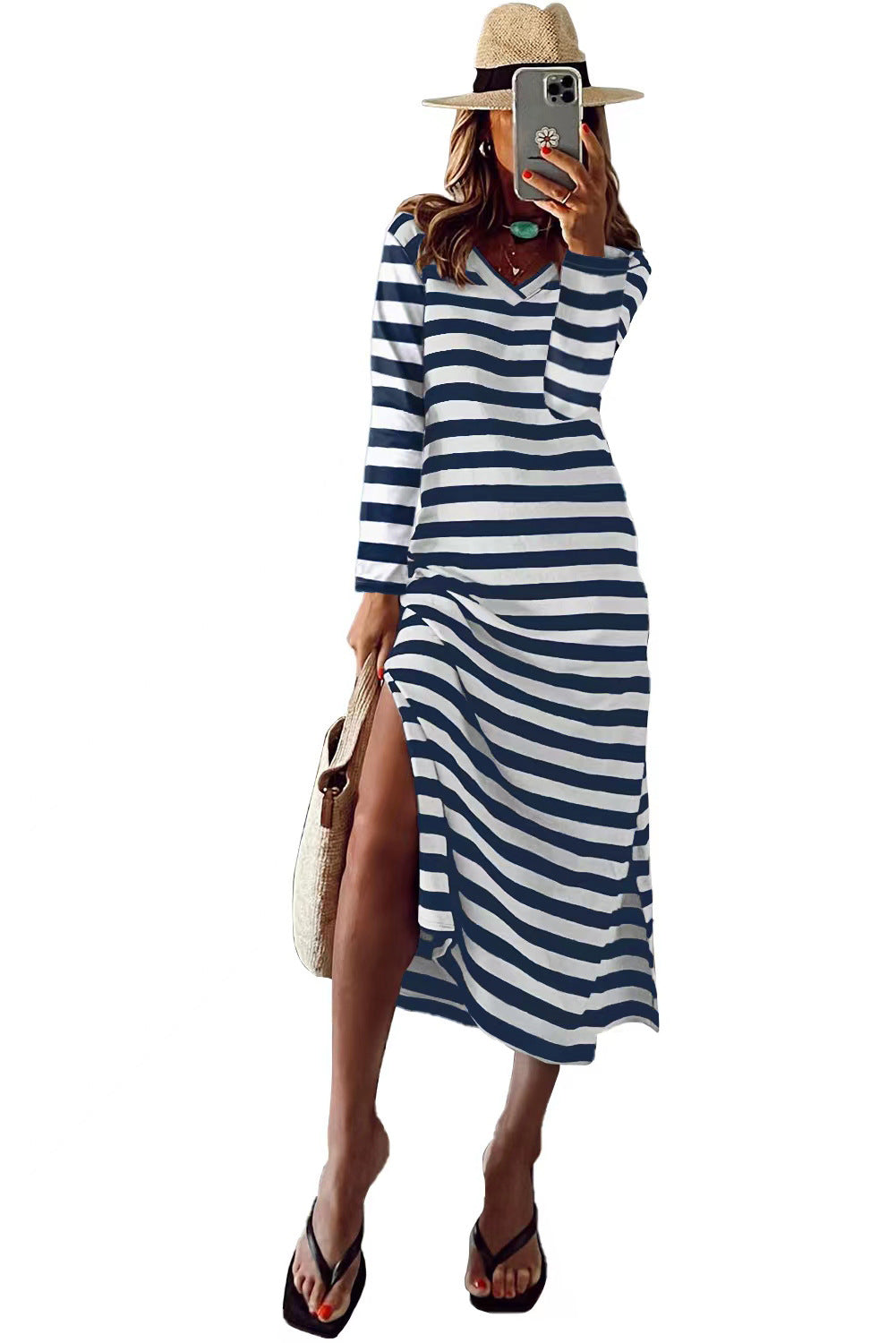 Slit Print Dress — women's black white blue white dresses by Blnka Kollective