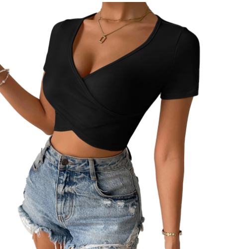 V Neck Micro Tee — women's black t-shirts by Blnka Kollective