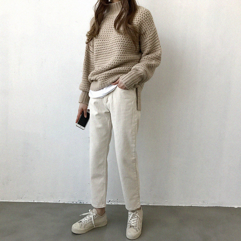 Oversized Korean Knit Sweater — women's apricot khaki knitwear by Blnka Kollective