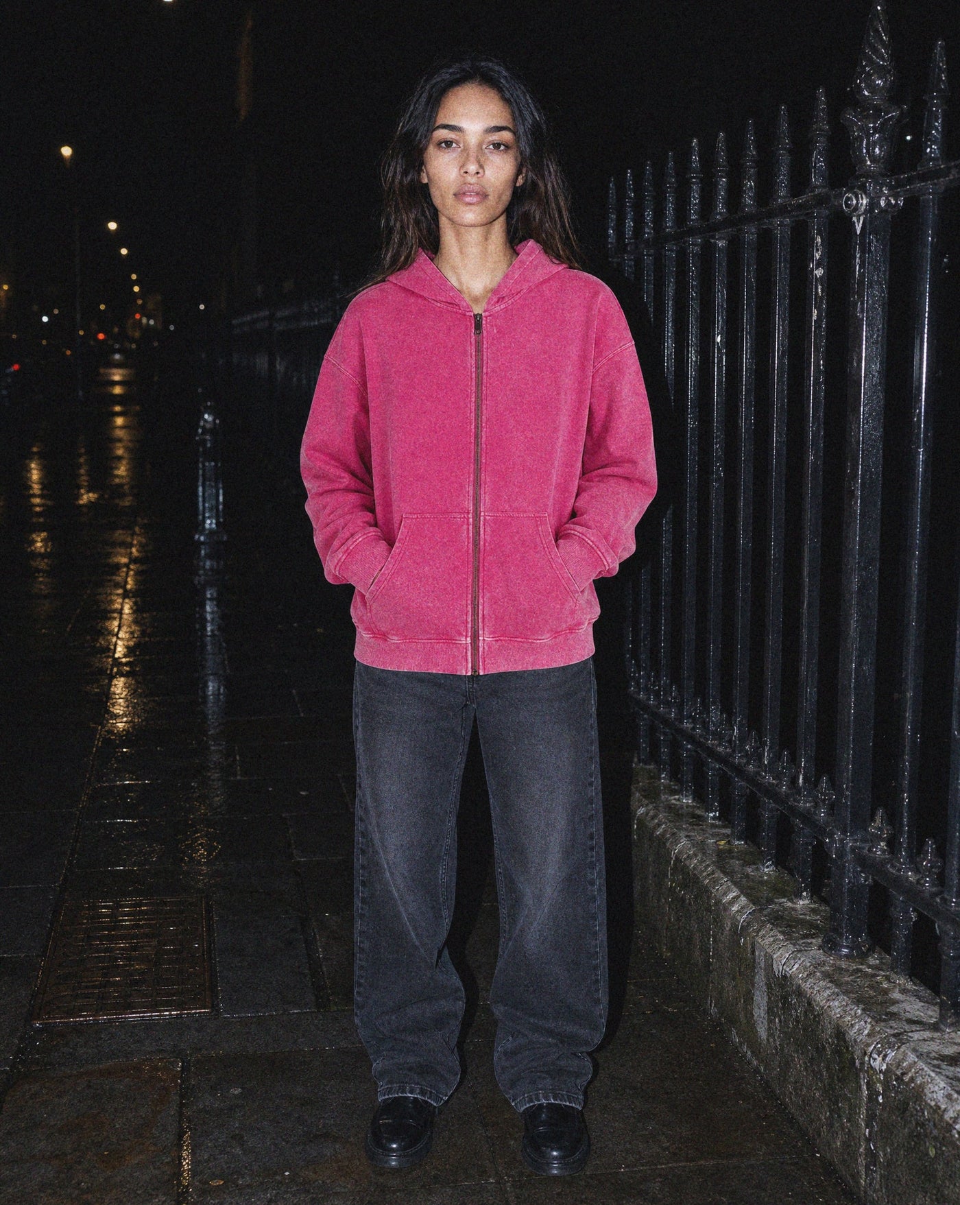 BLNKA editorial - Acid Wash Zip Hoodie