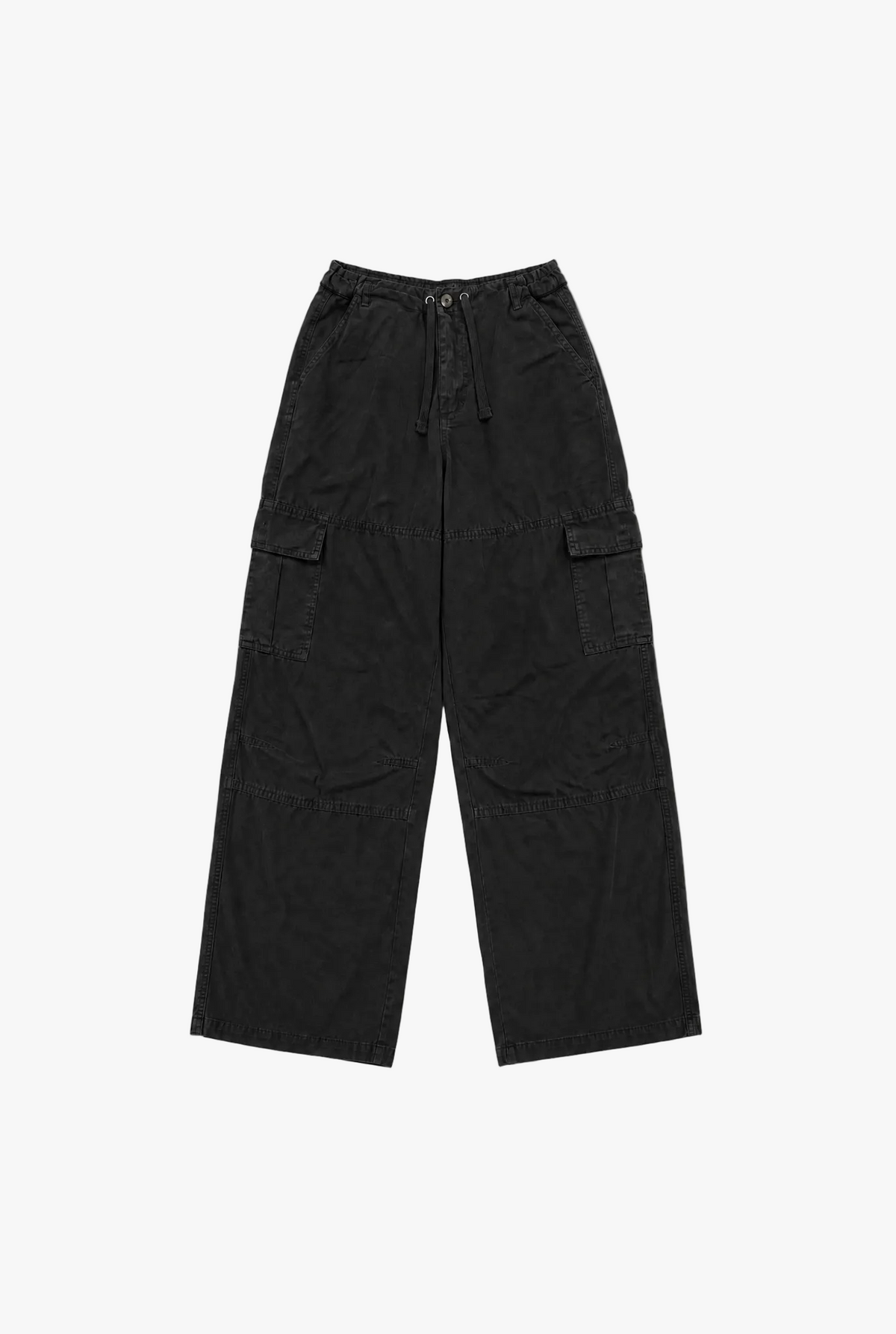 Archive Cargo Pants — black womens wide leg cargo pants flat lay by Sulta Studios