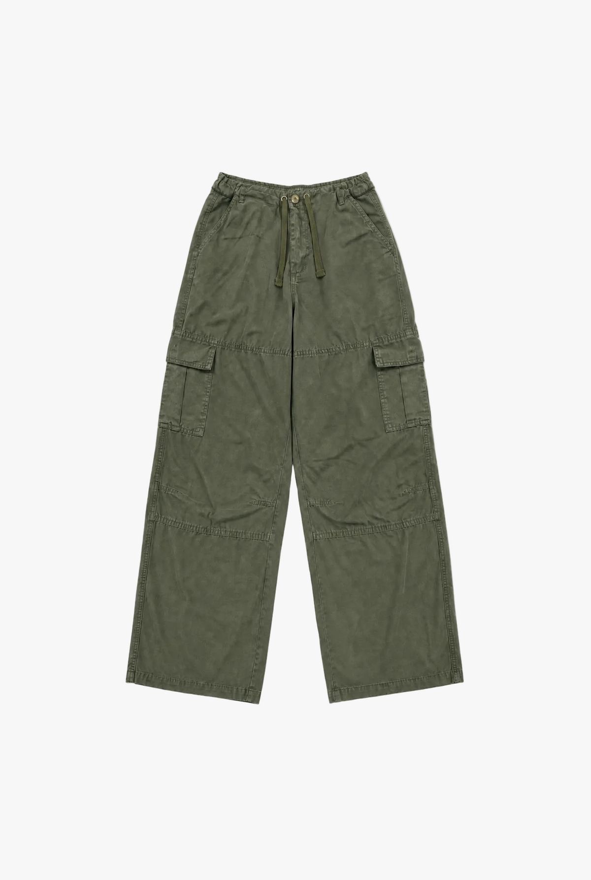 Archive Cargo Pants — green womens wide leg cargo pants flat lay by Sulta Studios