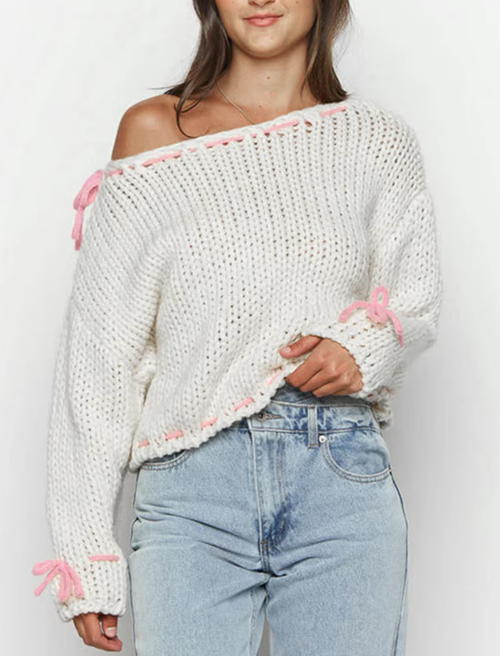 Bowknot Knit — women's beige black sweaters by Blnka Kollective