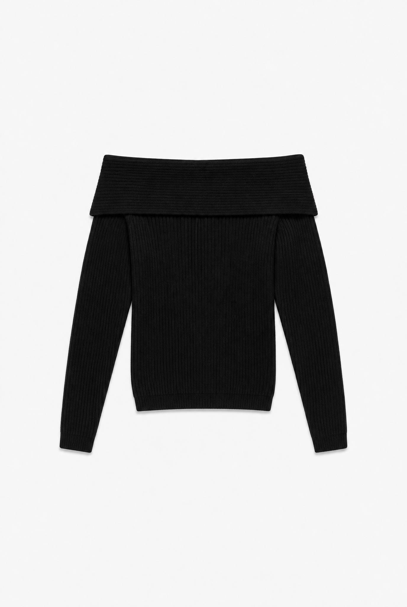 Bare Shoulder Knit — black off shoulder womens knit sweater flat lay by Sulta Studios