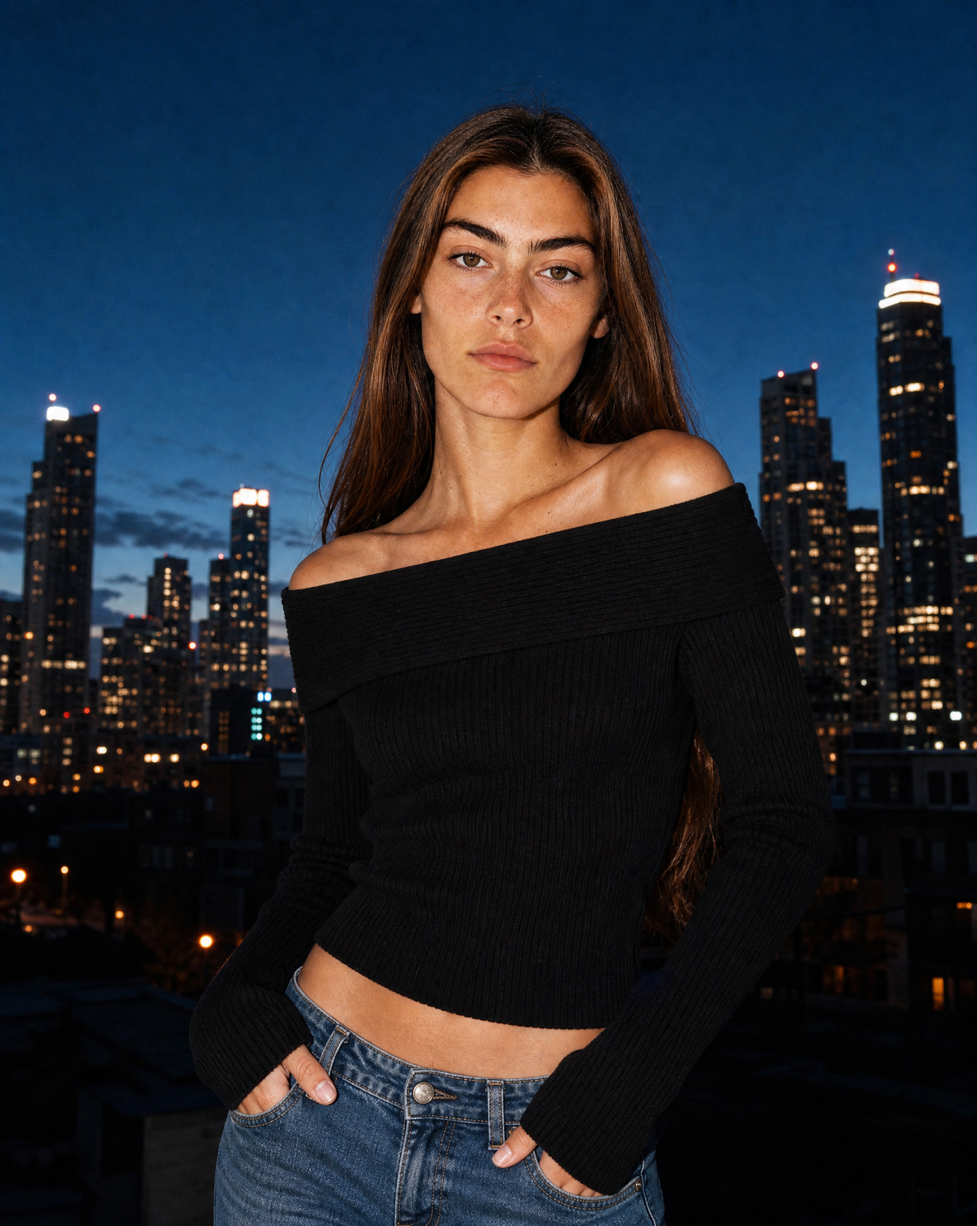 Bare Shoulder Knit — female model editorial shot by Sulta Studios