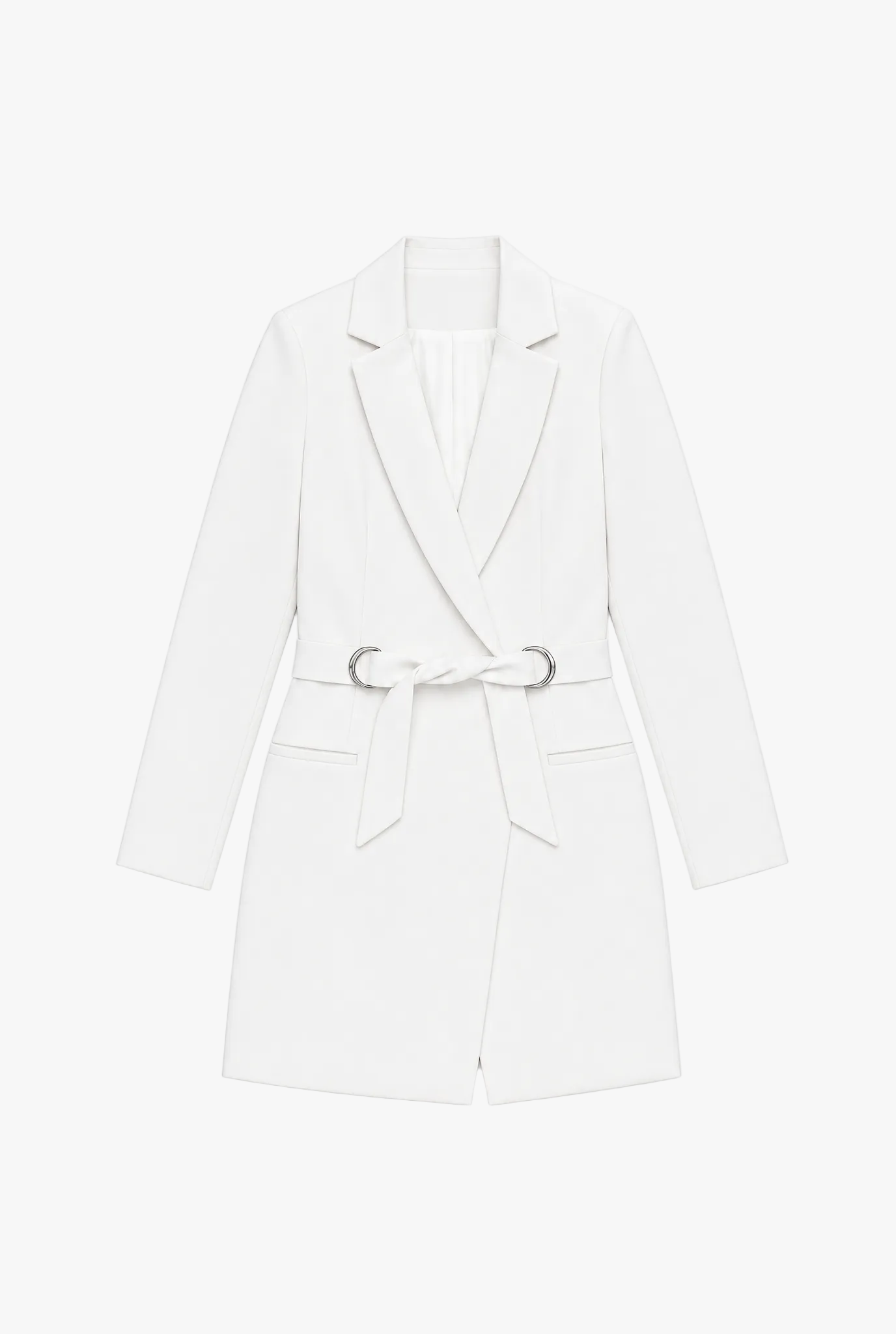 Boardroom Blazer Dress — white womens blazer dress flat lay by Sulta Studios