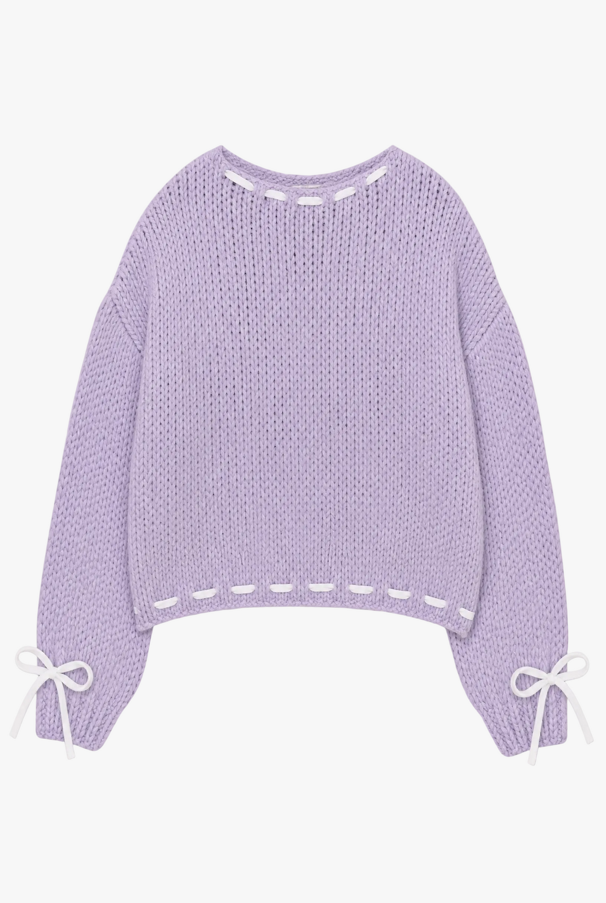 Bowknot Knit — purple bow detail womens knit sweater flat lay by Sulta Studios