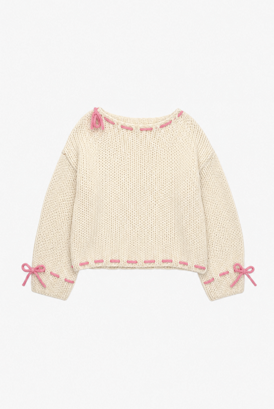 Bowknot Knit — women's beige and black bowknot knit sweater by Sulta Studios