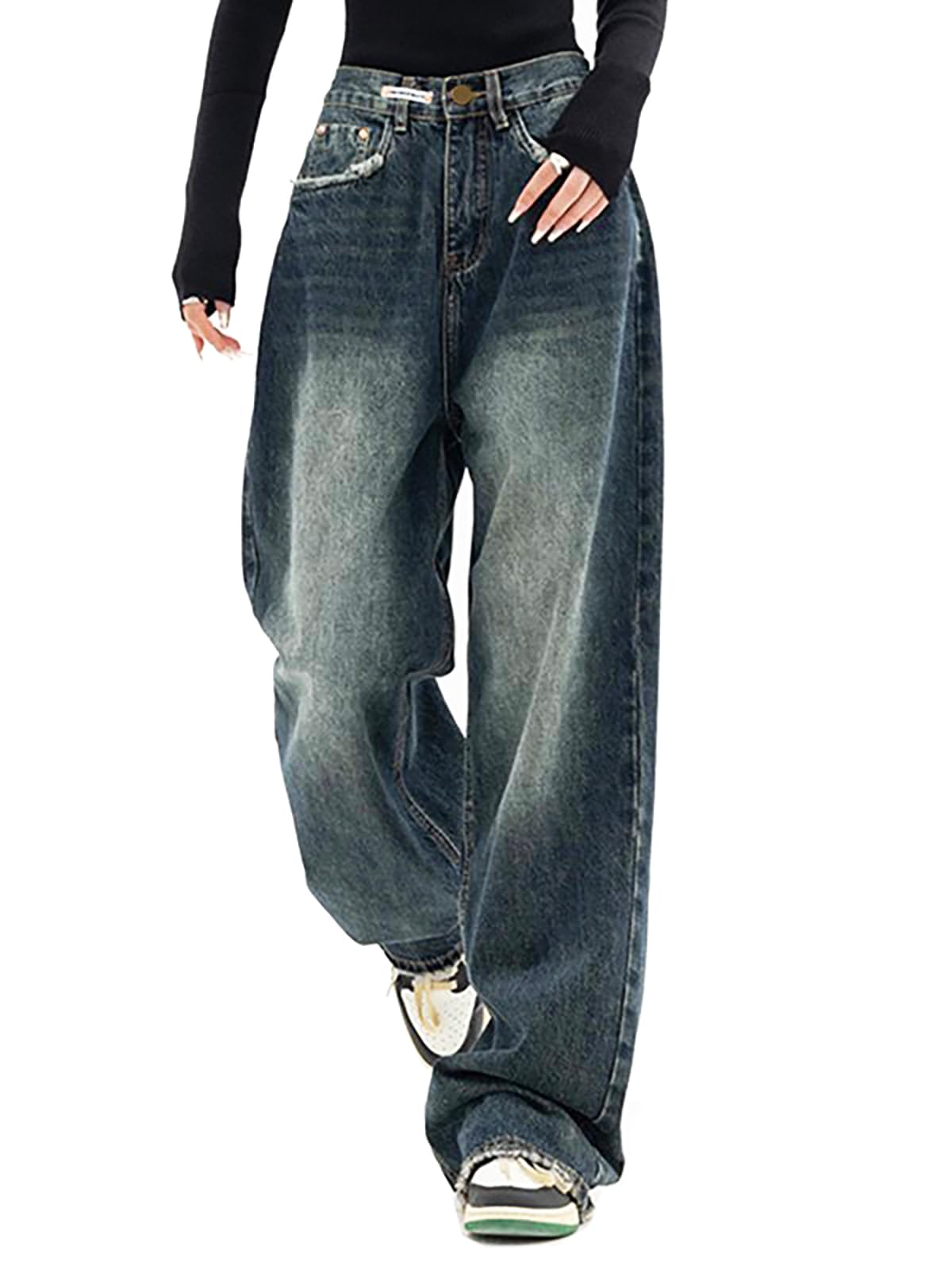 Washed Baggy Denim Jeans — women's blue wide leg jeans by Blnka Kollective