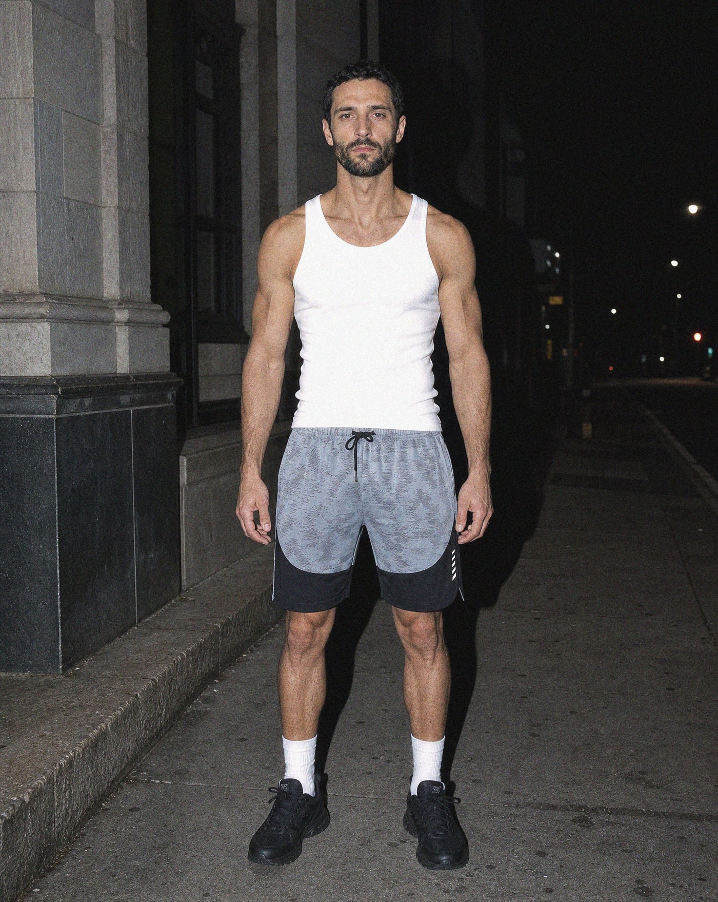 BLNKA editorial - Camo Runner Shorts