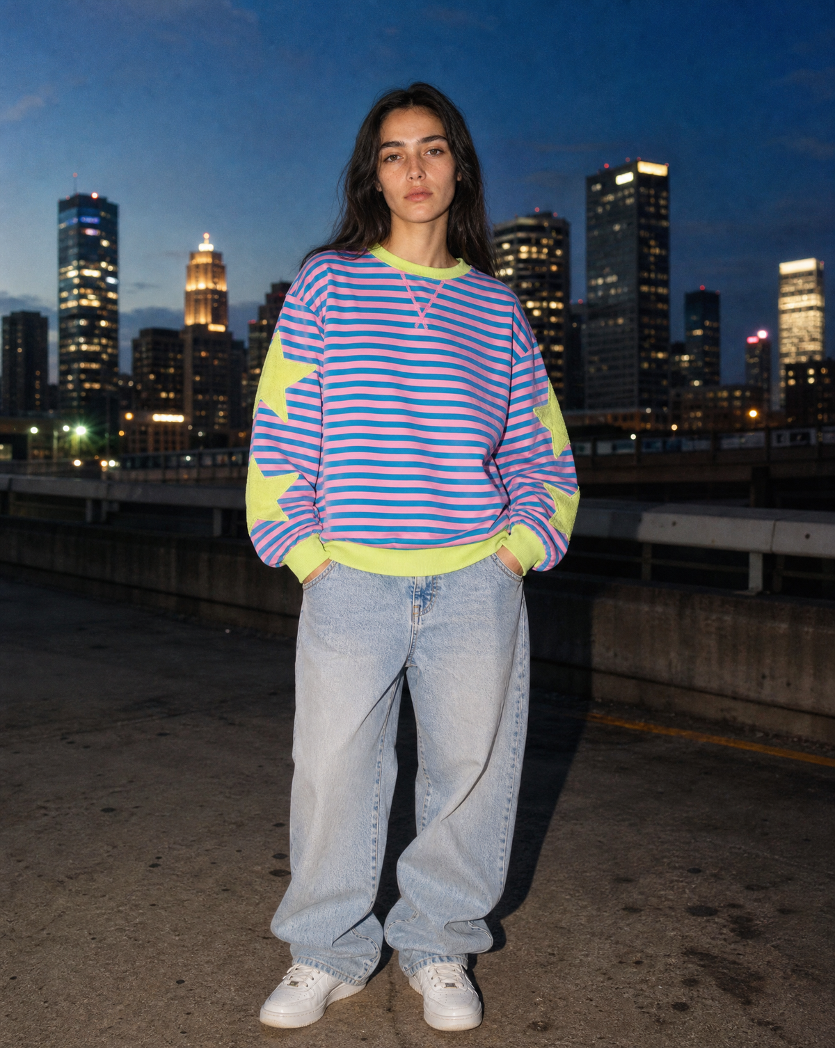 Candy Stripe Sweatshirt — female model editorial shot by Sulta Studios
