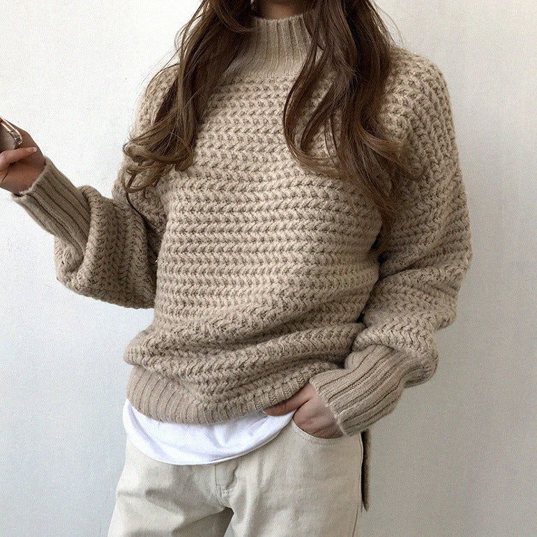 Oversized Korean Knit Sweater — women's apricot khaki knitwear by Blnka Kollective