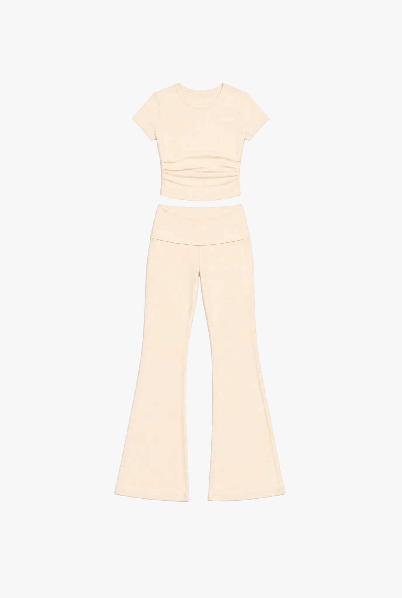 Double Take Set — apricot ribbed crop top and flared trousers two piece set by Sulta Studios