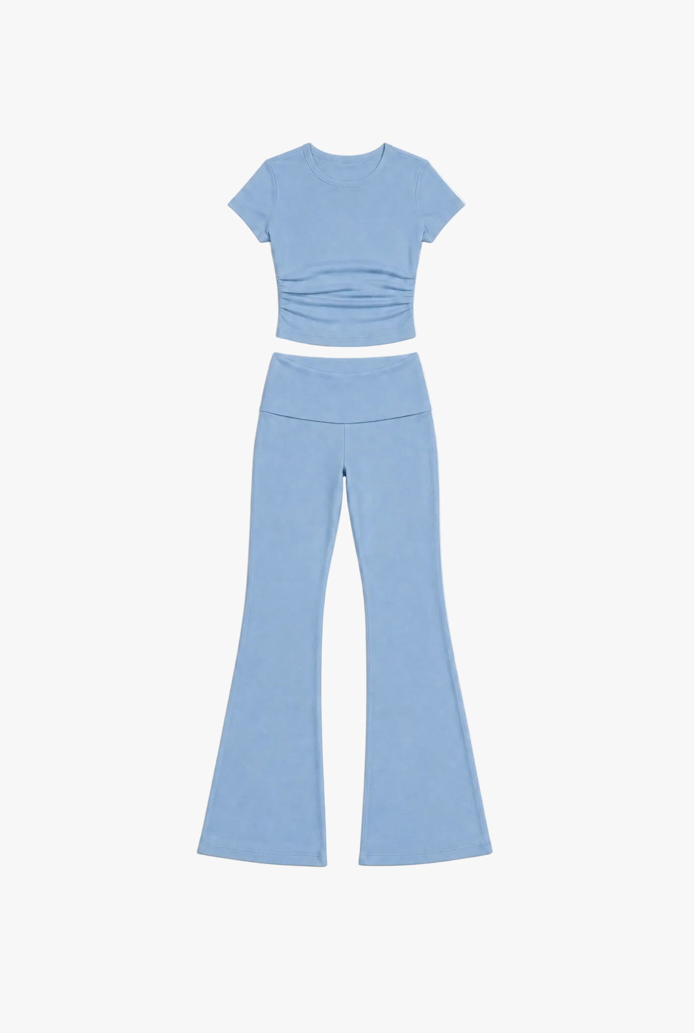 Double Take Set — blue ribbed crop top and flared trousers two piece set by Sulta Studios
