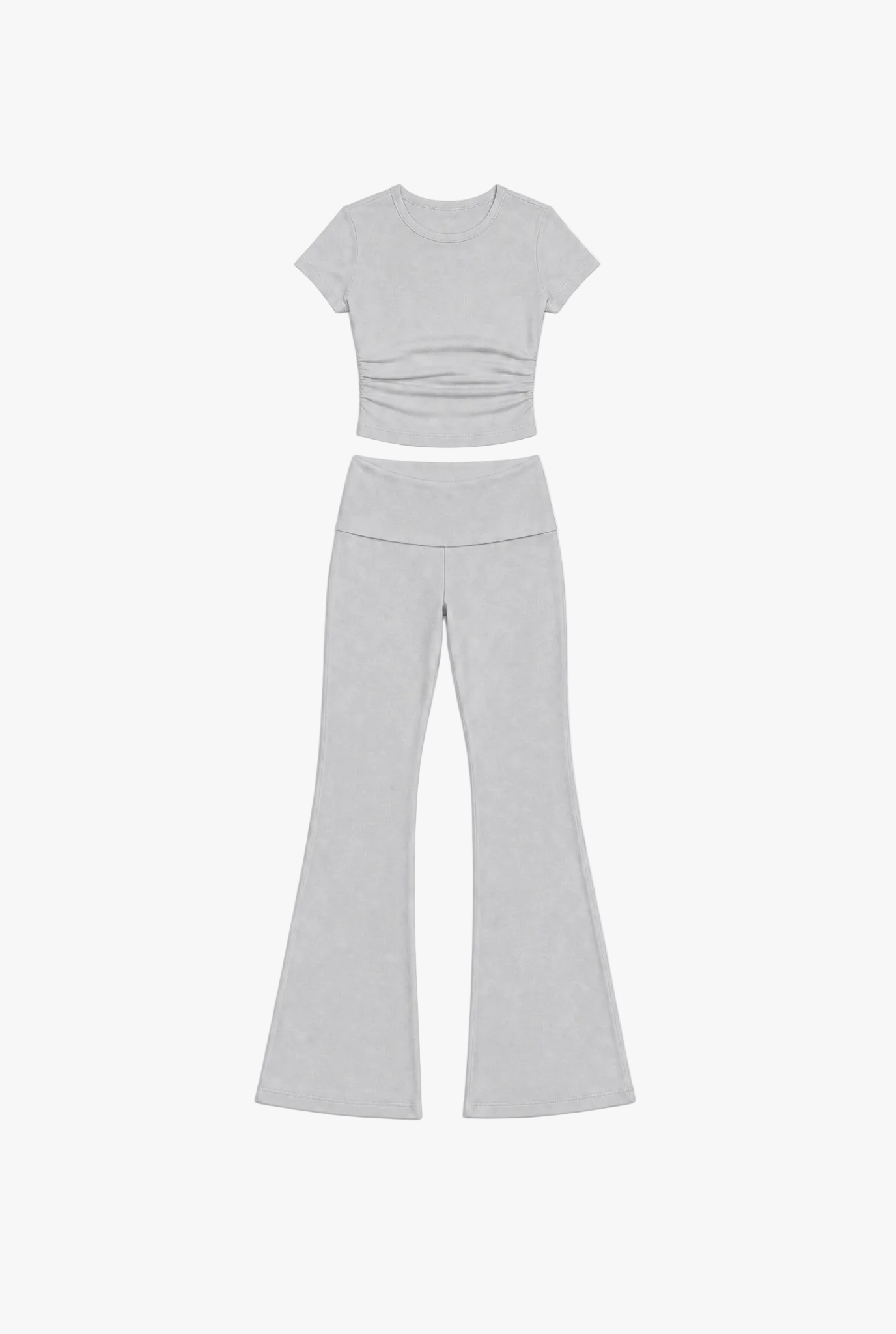 Double Take Set — light grey ribbed crop top and flared trousers two piece set by Sulta Studios