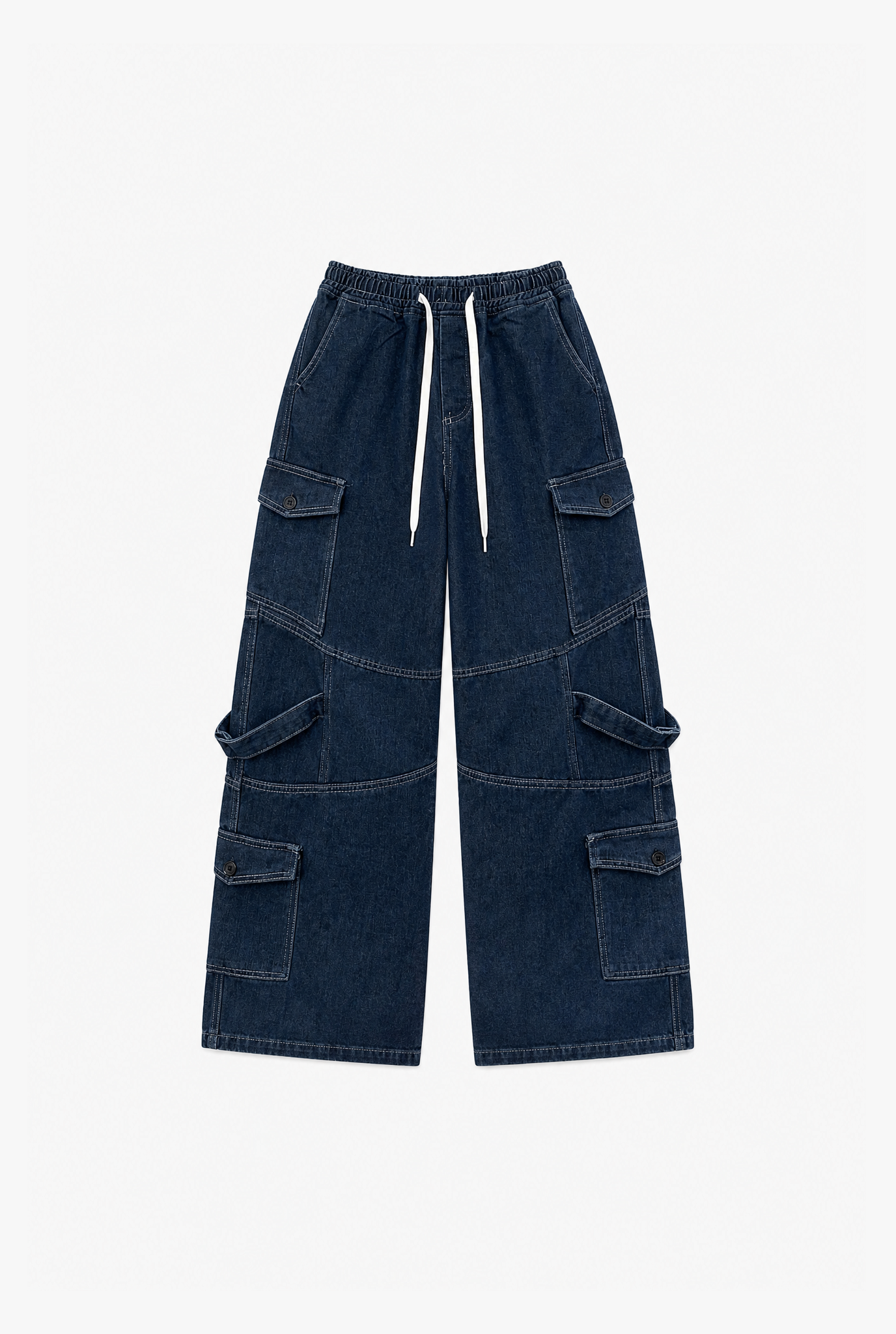 Drawstring Denim Cargo Jeans flat-lay