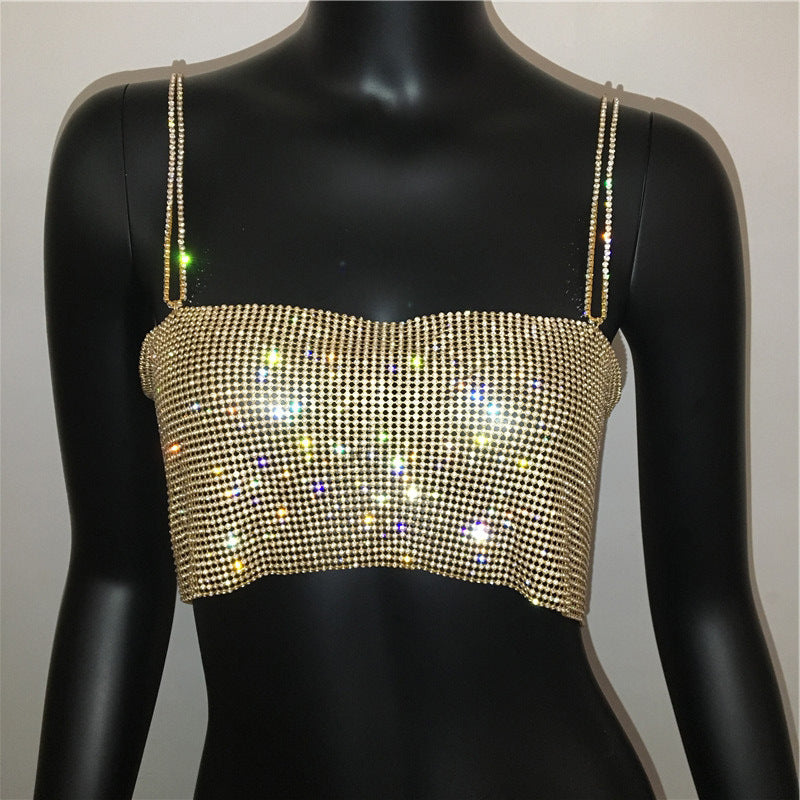 Metallic Rhinestone Cami — women's black gold t-shirts by Blnka Kollective