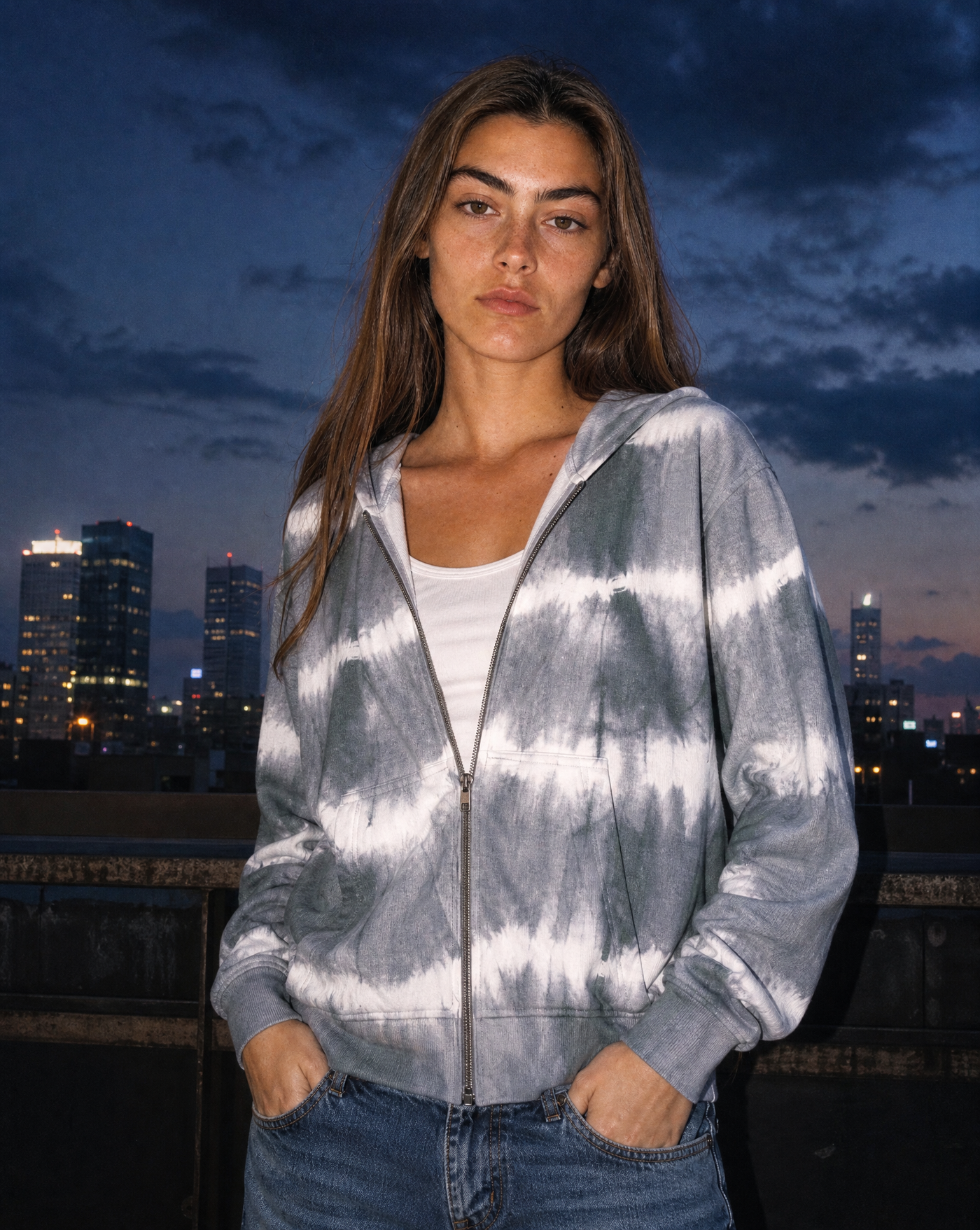 Featherweight Zip Hoodie — female model editorial shot by Sulta Studios