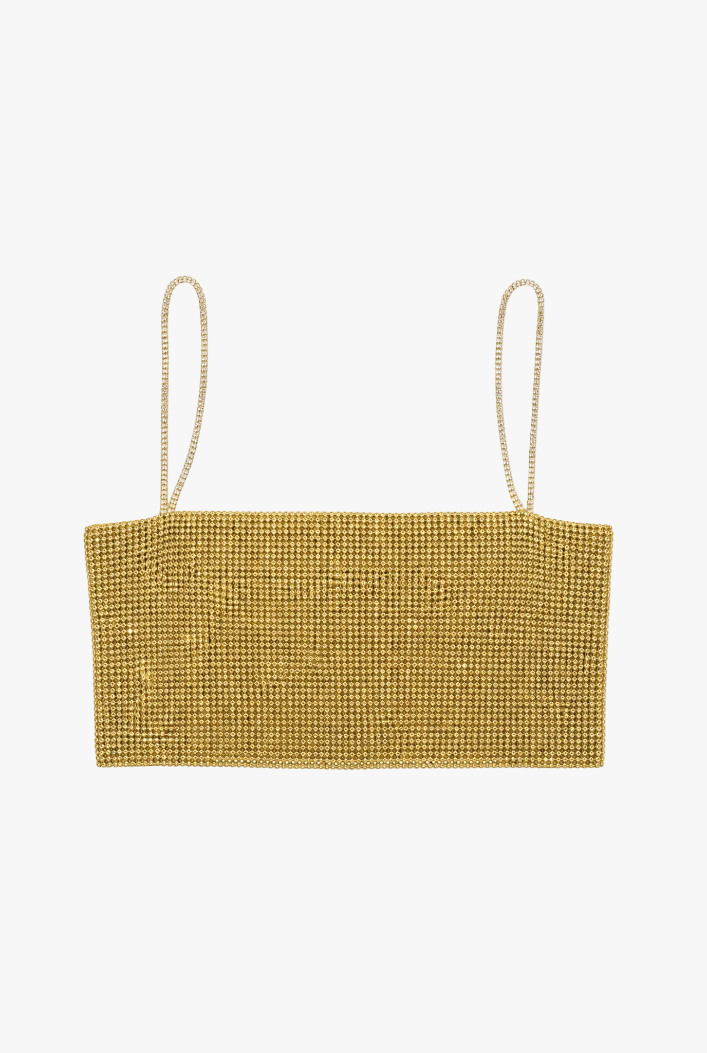 Glasshouse Cami — gold rhinestone mesh womens cami top flat lay by Sulta Studios