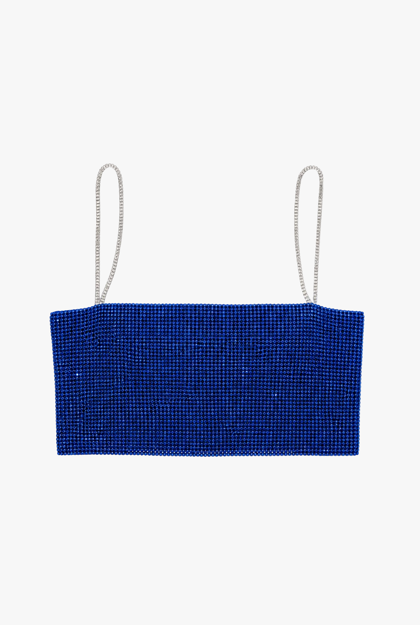 Glasshouse Cami — sapphire blue rhinestone mesh womens cami top flat lay by Sulta Studios
