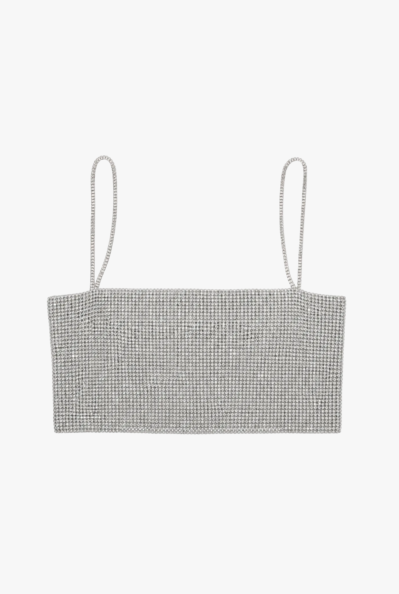 Glasshouse Cami — silver rhinestone mesh womens cami top flat lay by Sulta Studios