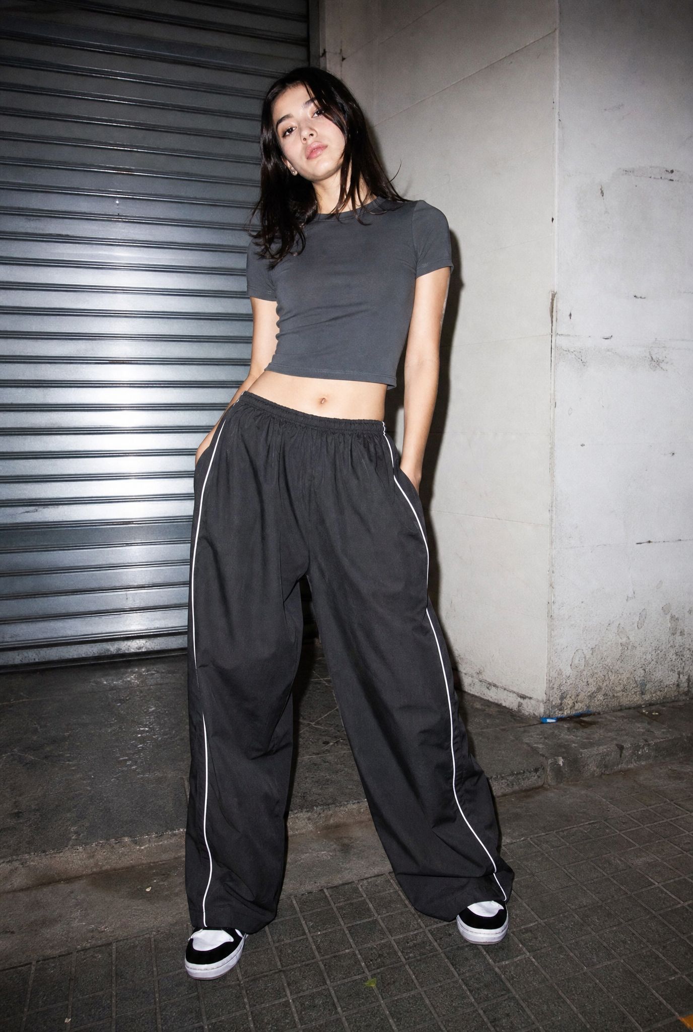 Greyline Cargo Pants — women's grey parachute bottoms by Blnka Kollective