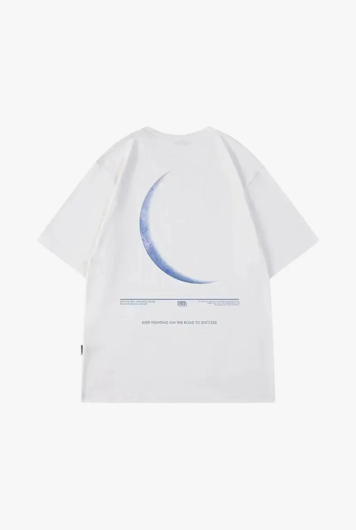 Half Moon white graphic t-shirt flat lay by Sulta Studios