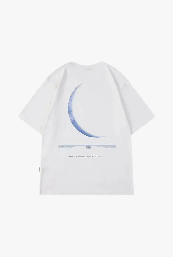 Half Moon white graphic t-shirt flat lay by Sulta Studios