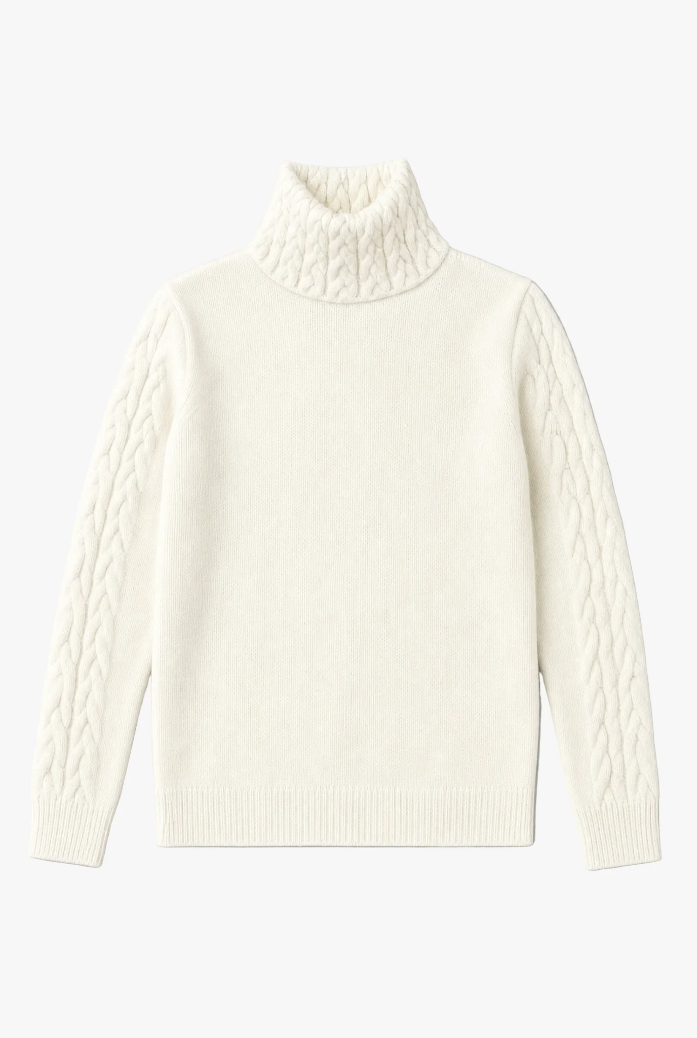 Highland Knit — white cable knit turtleneck sweater flat lay by Sulta Studios
