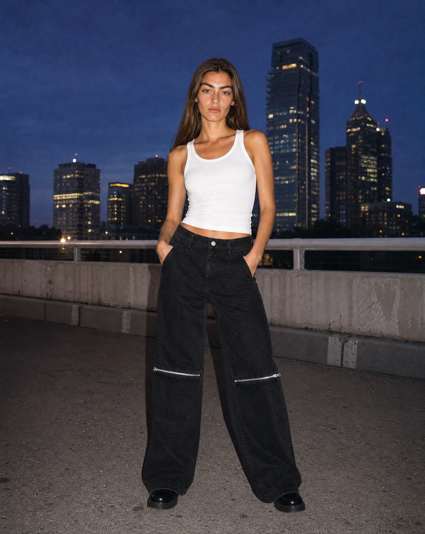 Hinge Wide Leg Denim — female model editorial shot by Sulta Studios
