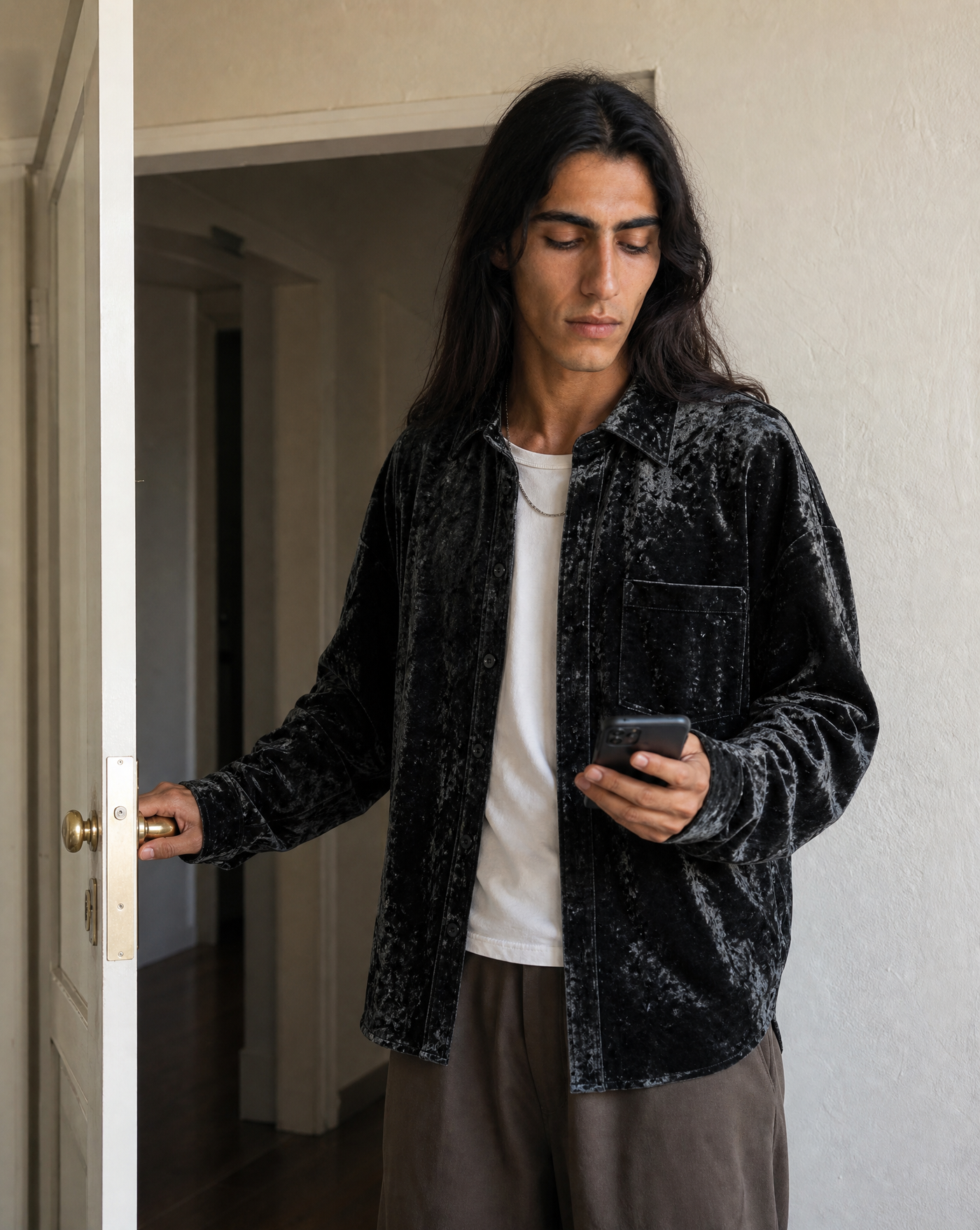 Velvet Button Shirt — black shirts by Blnka Kollective