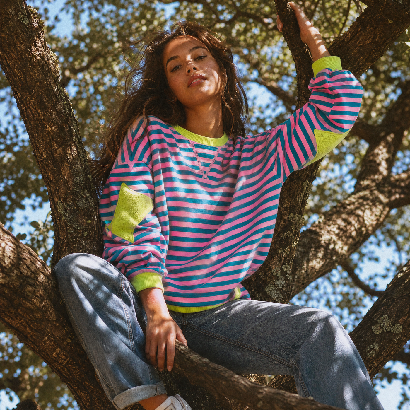 Candy Stripe Sweatshirt — women's color block crewneck sweatshirts by Blnka Kollective