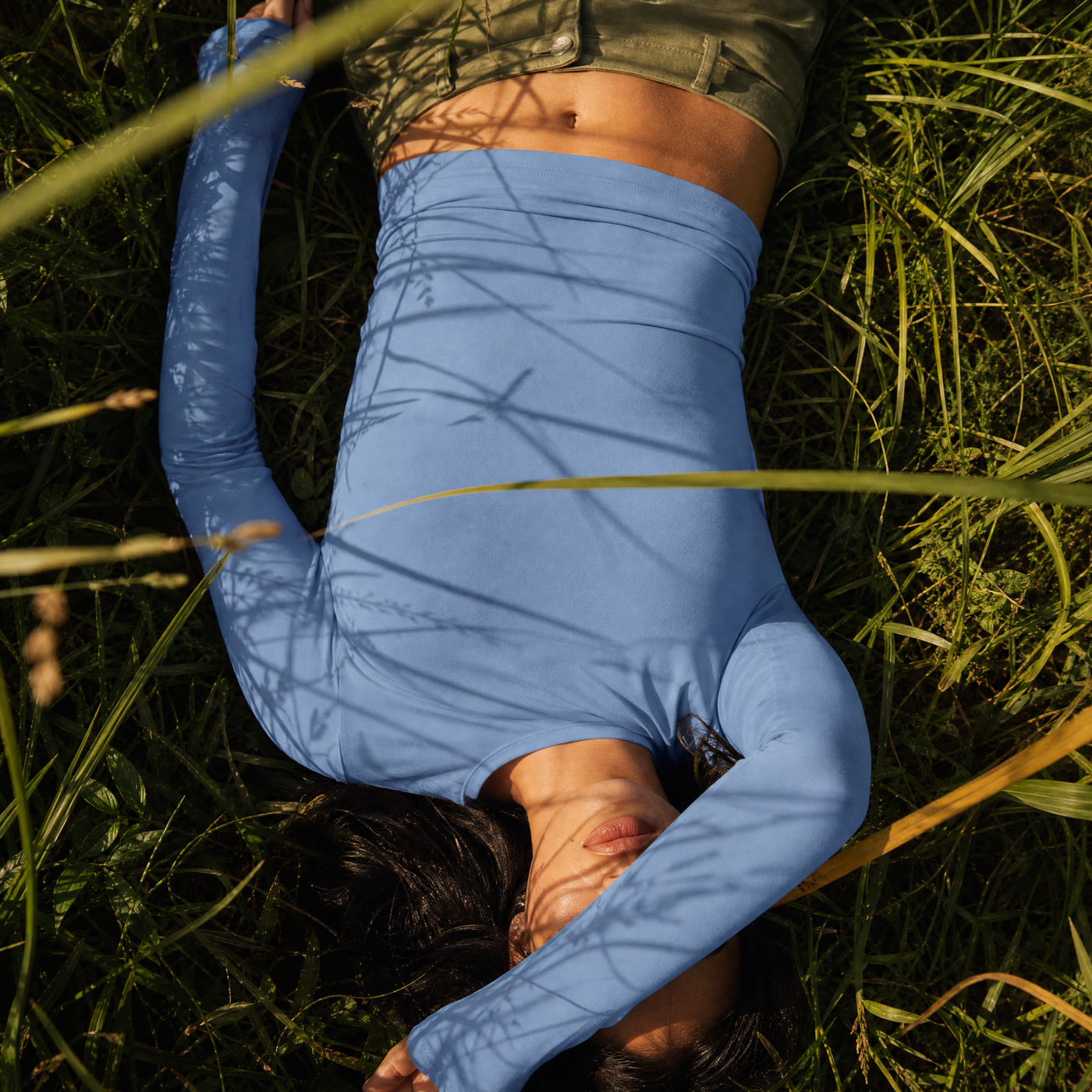 Haze Long Sleeve Crop Top — women's blue tops by Blnka Kollective