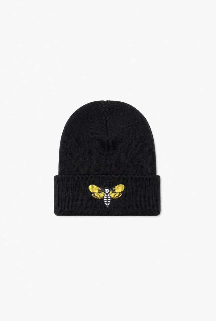 Skull Moth Beanie flat-lay