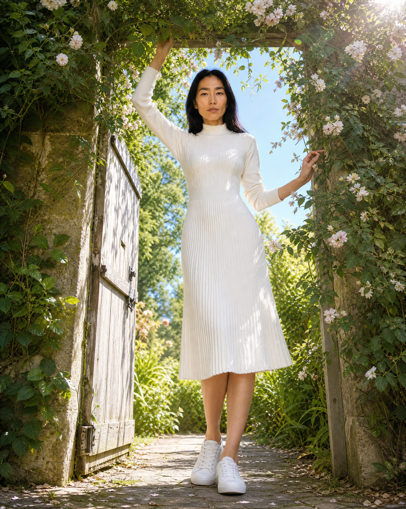 Wooden Ear Knit Dress — women's beige black dresses by Blnka Kollective