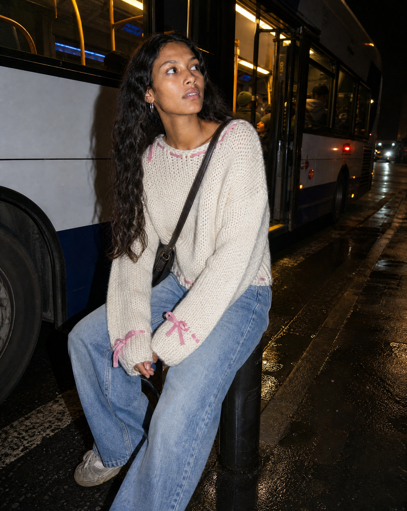 Bowknot Knit — women's beige black sweaters by Blnka Kollective