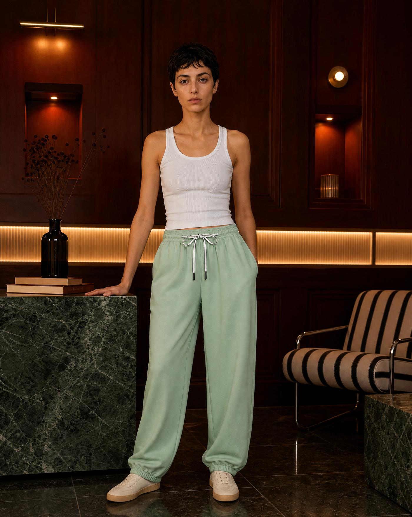 Straight Leg Fleece Pants — women's green joggers bottoms by Blnka Kollective
