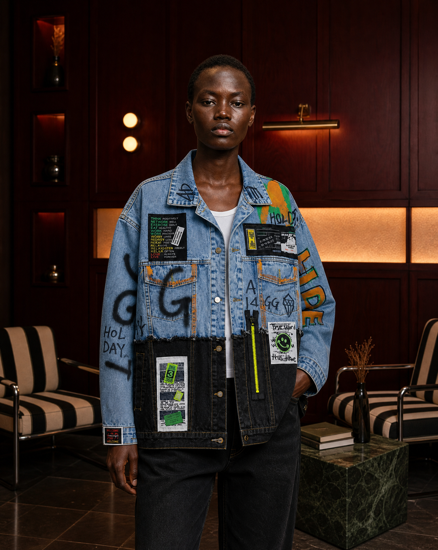 Graffiti Panel Denim — women's graphic outerwear by Blnka Kollective