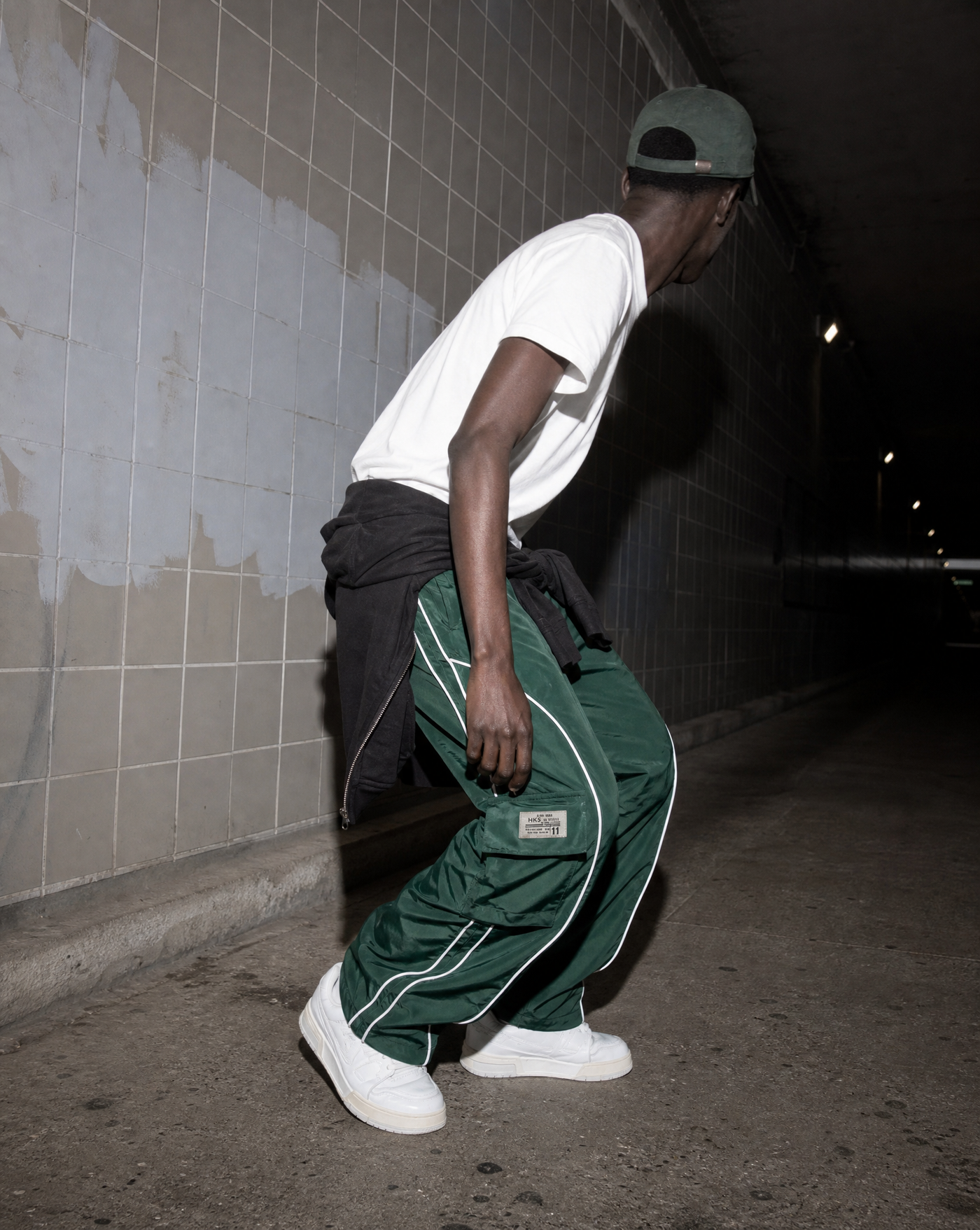 Contrast Cargo Pants — men's dark green wide leg bottoms by Blnka Kollective
