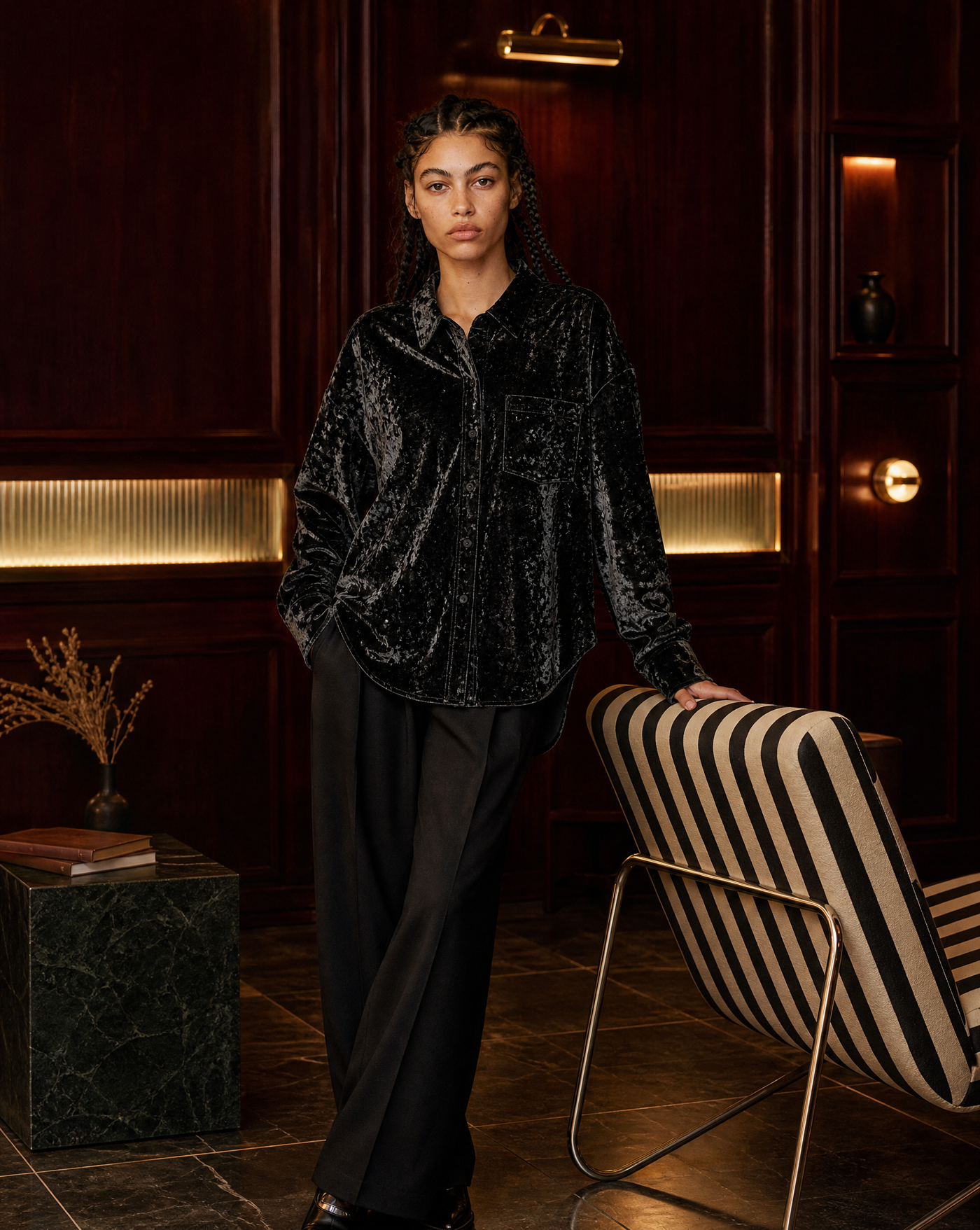 Velvet Button Shirt — black shirts by Blnka Kollective