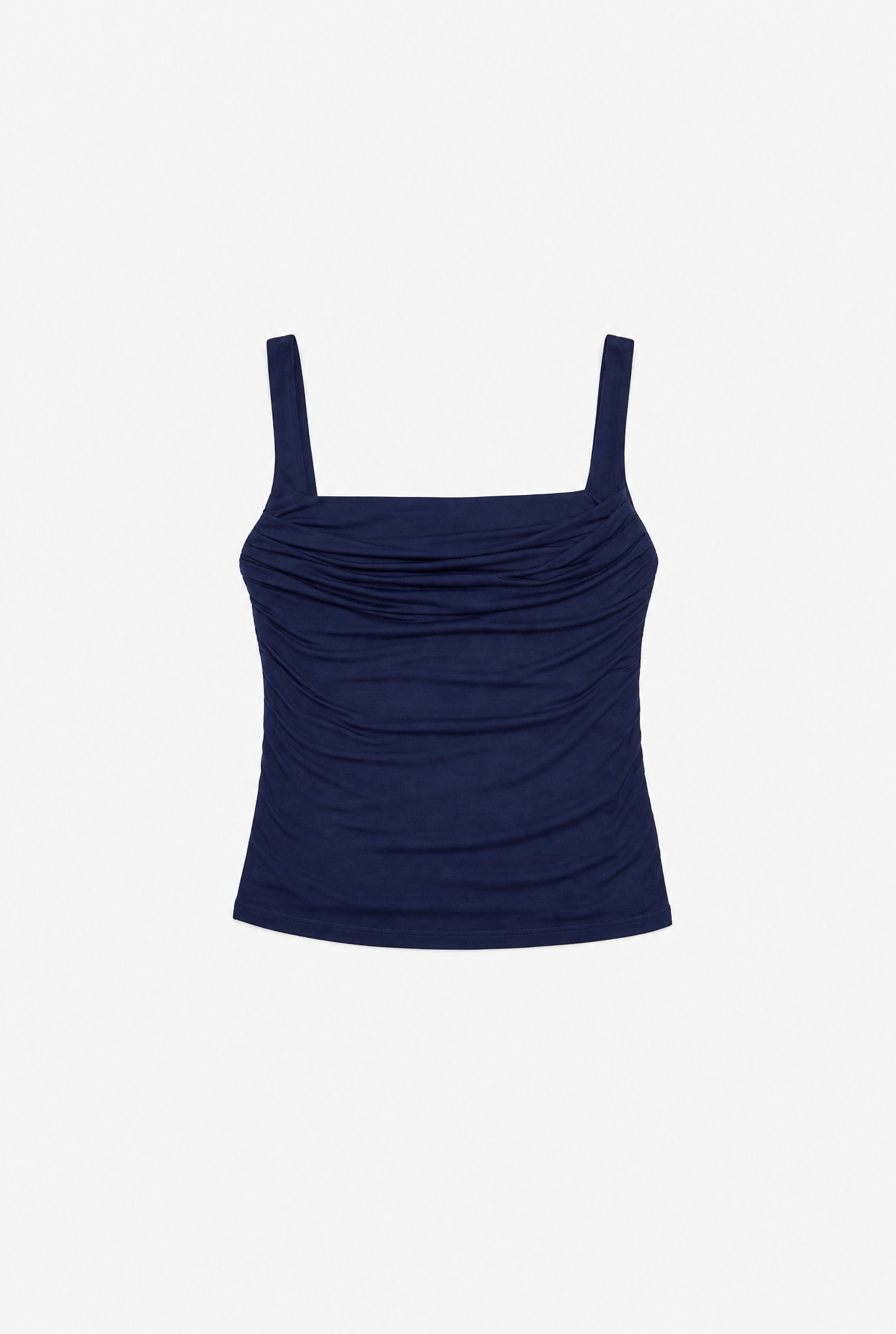 Ruched Navy Top flat-lay